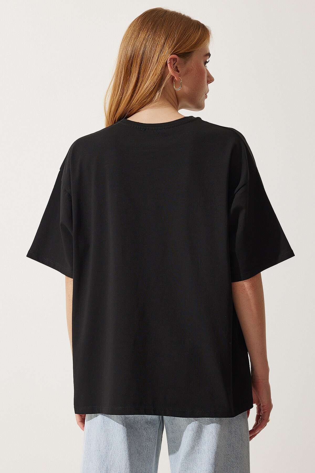 Basic Oversize Örme T-shirt SİYAH LHW0003