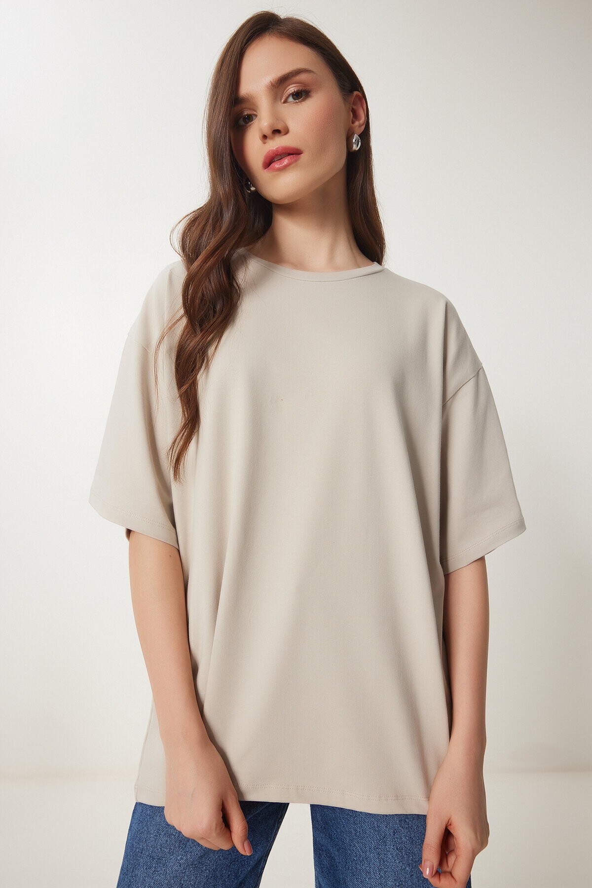 Basic Oversize Örme T-shirt TAŞ LHW0003