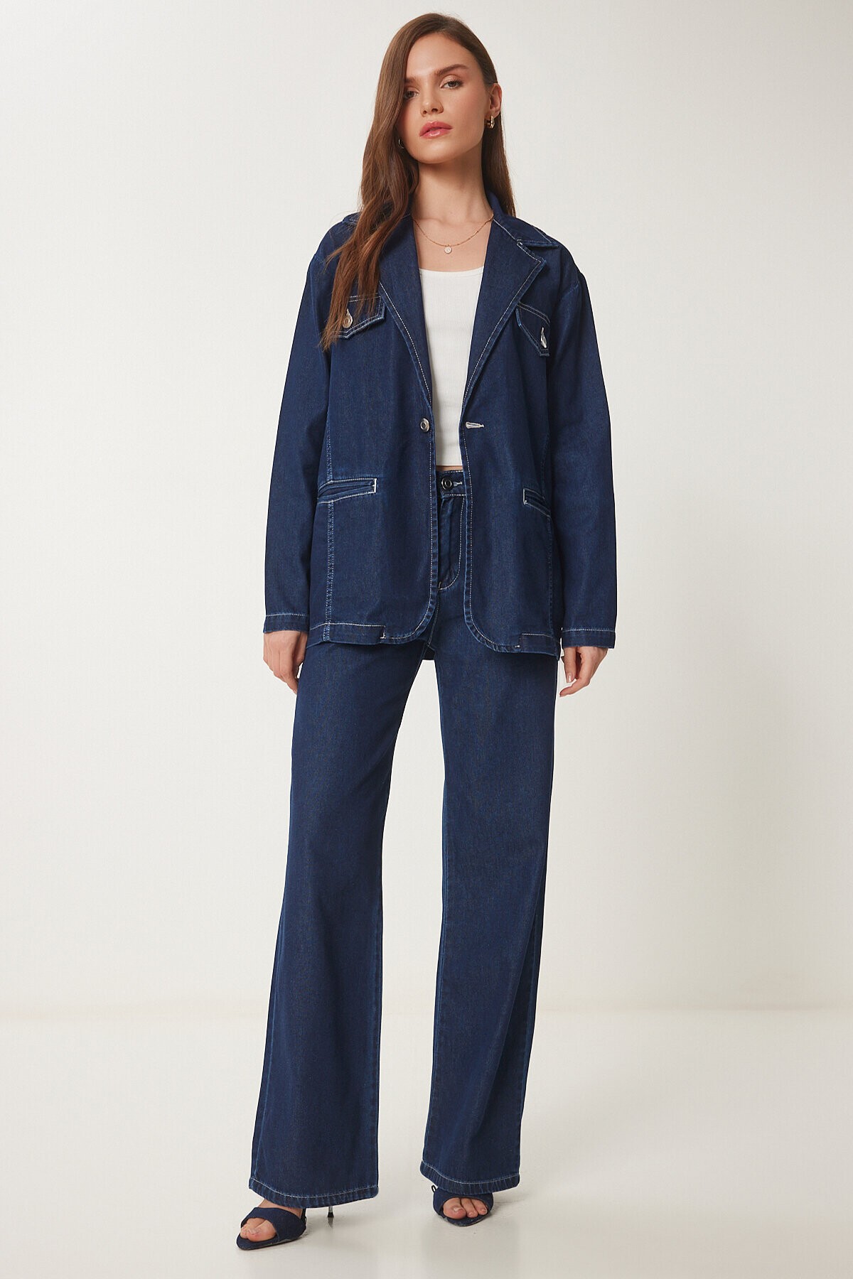 Denim Ceket Pantolon Takım KOYU MAVİ LLC0001