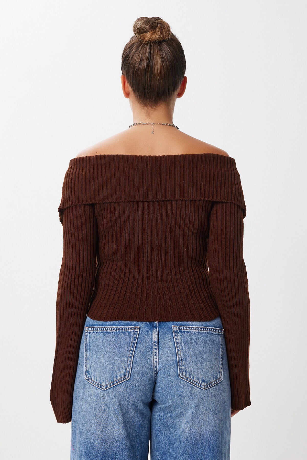 Fermuarlı Crop Triko Hırka KAHVERENGİ LMT0031