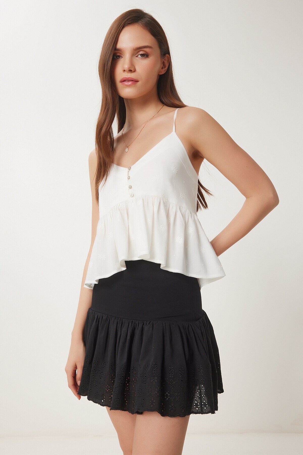 Fistolu Örme Mini Şort Etek SİYAH LNJ0024