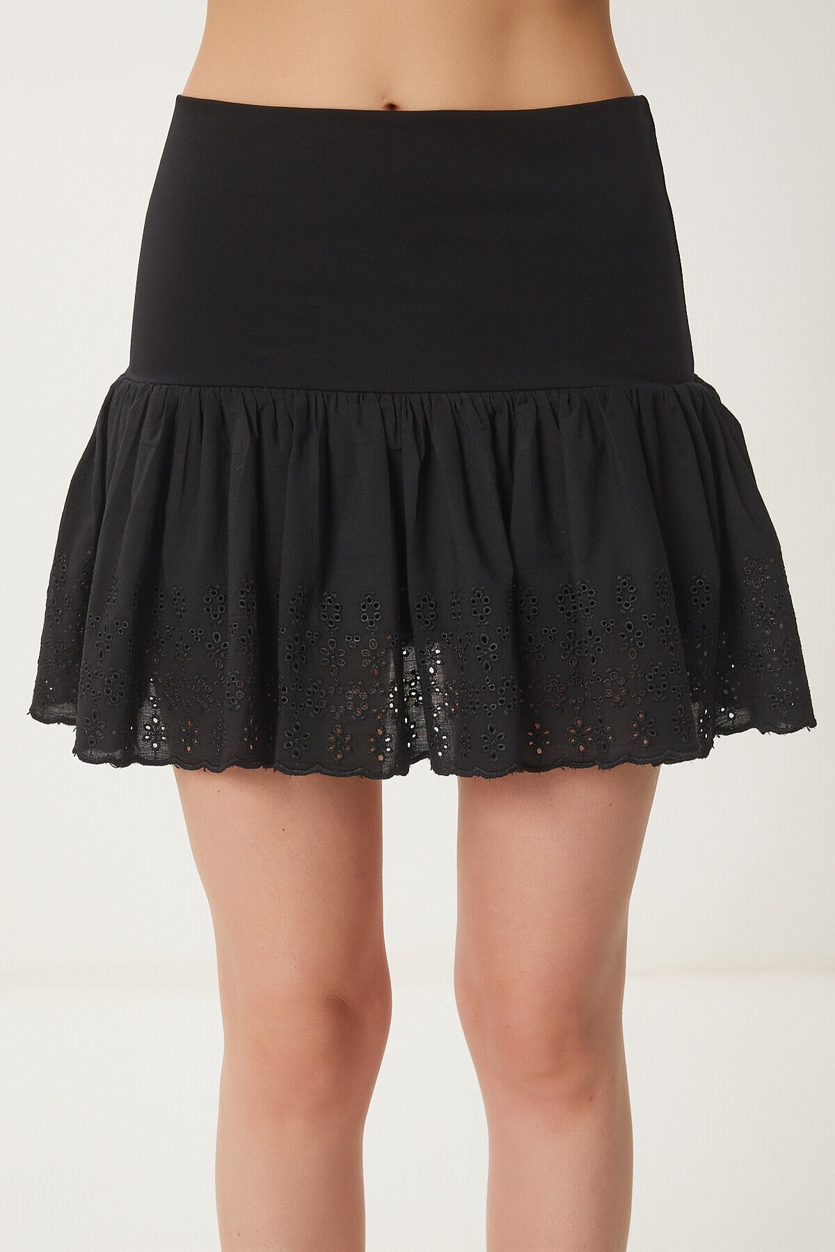 Fistolu Örme Mini Şort Etek SİYAH LNJ0024