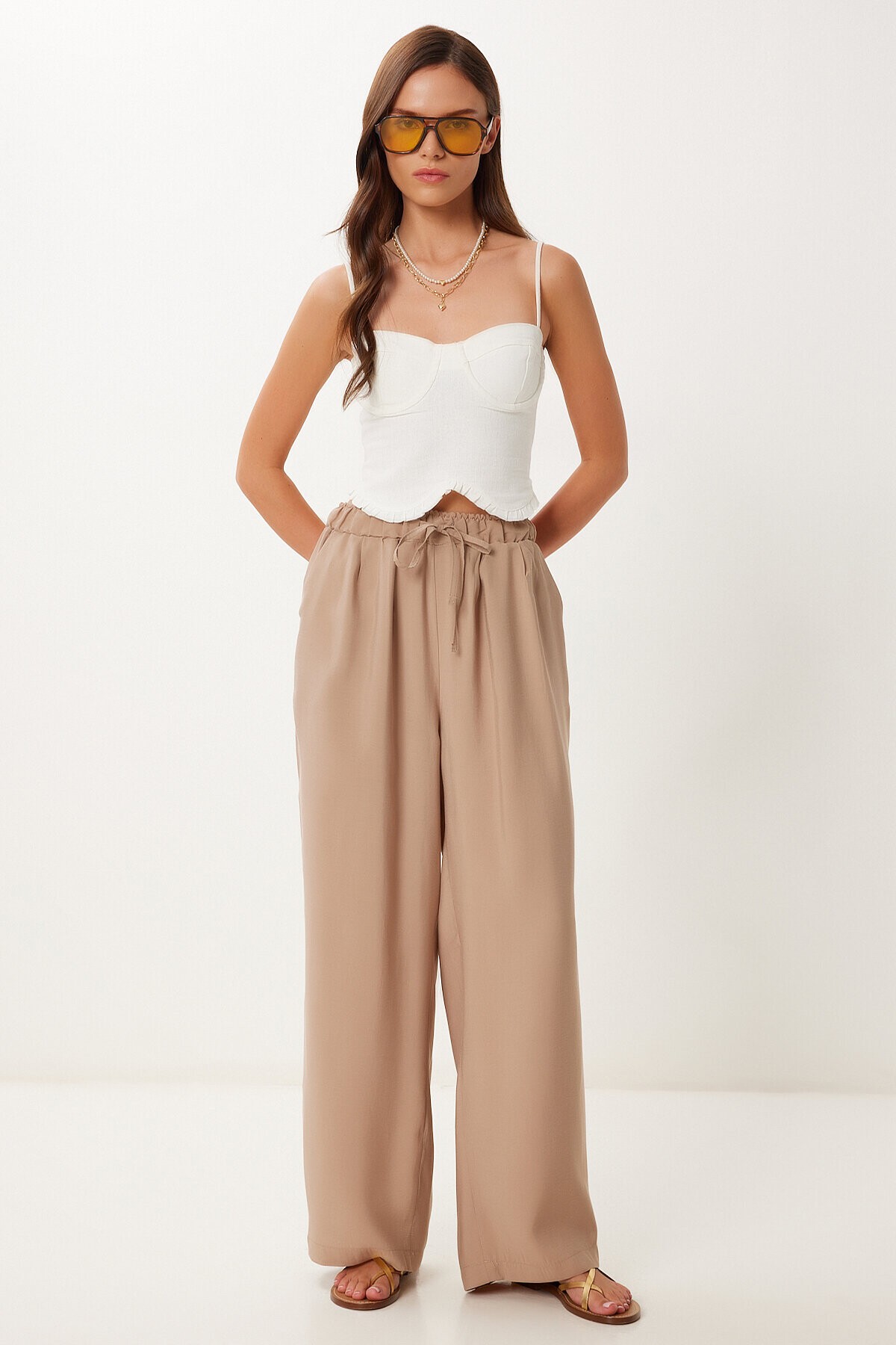 Geniş Paça Rahat Modal Pantolon BEJ LMX0090