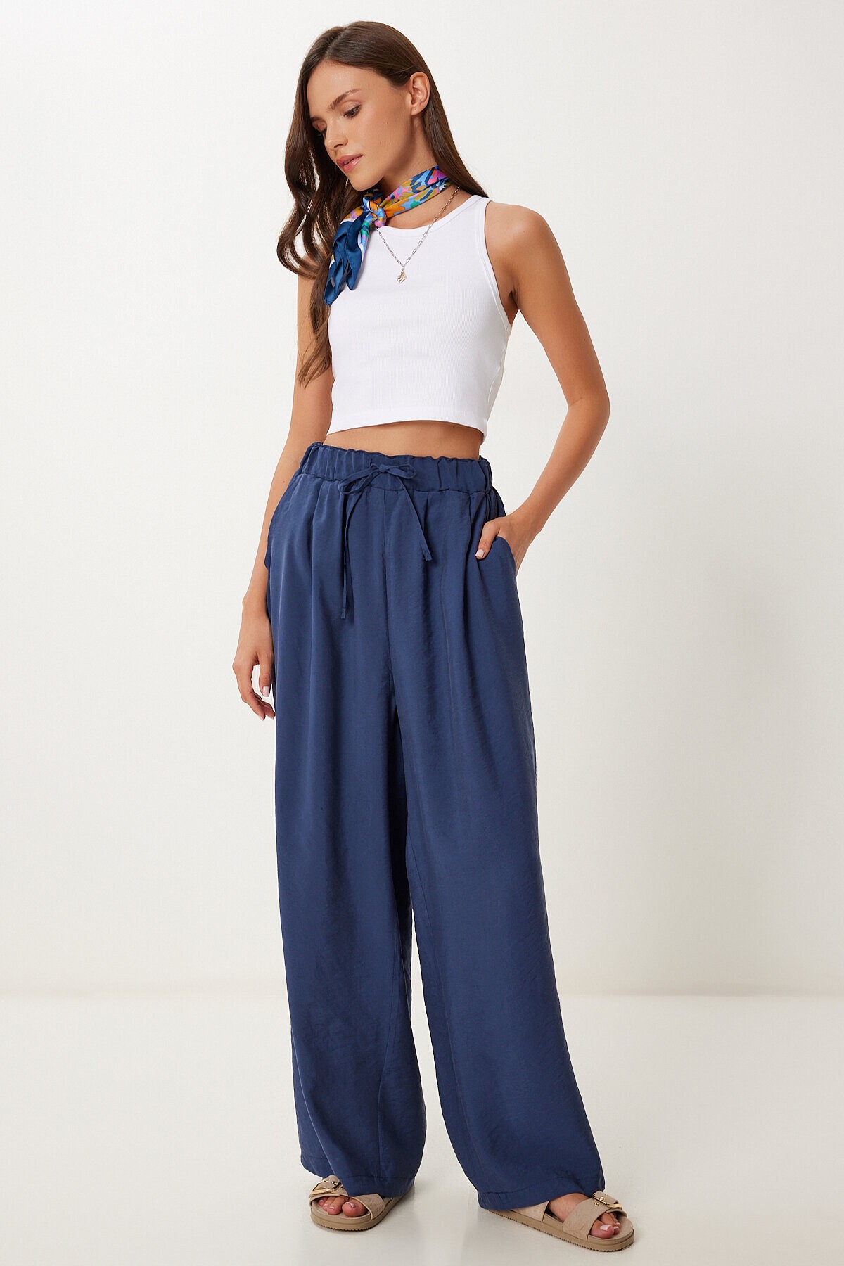 Geniş Paça Rahat Modal Pantolon LACİVERT LMX0090