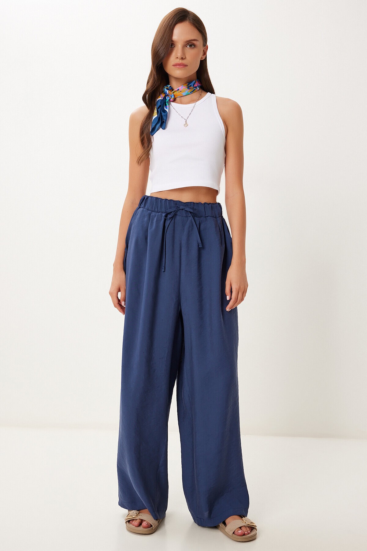 Geniş Paça Rahat Modal Pantolon LACİVERT LMX0090