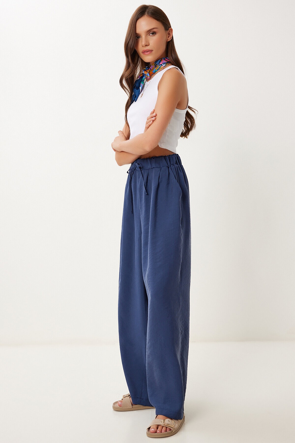 Geniş Paça Rahat Modal Pantolon LACİVERT LMX0090