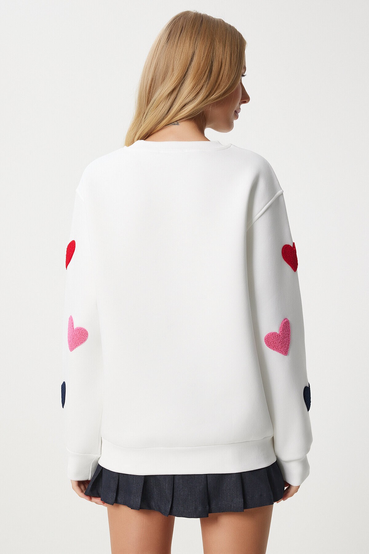 Kalpli Dokulu Şardonlu Örme Sweatshirt EKRU LNJ0016