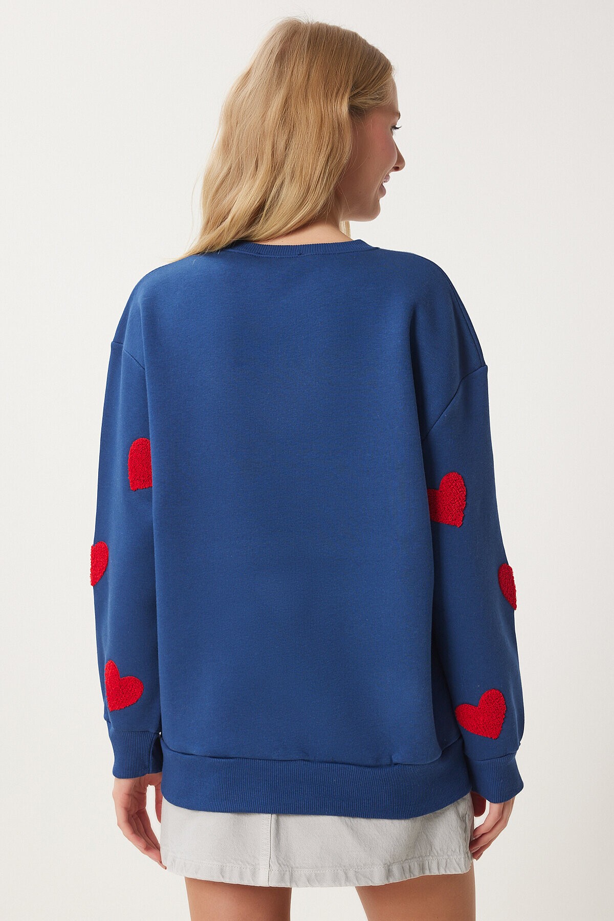 Kalpli Dokulu Şardonlu Örme Sweatshirt LACİVERT LMP0004