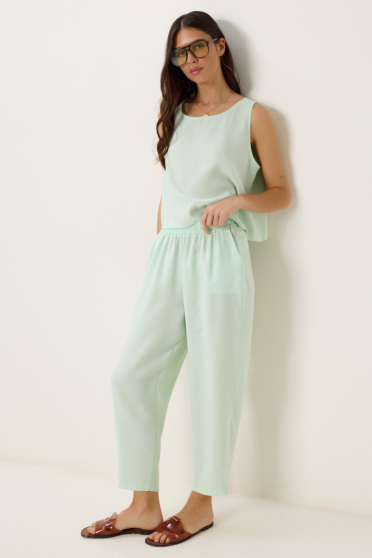 Kolsuz Bluz Pantolon Takım SU YEŞİLİ LMC0058