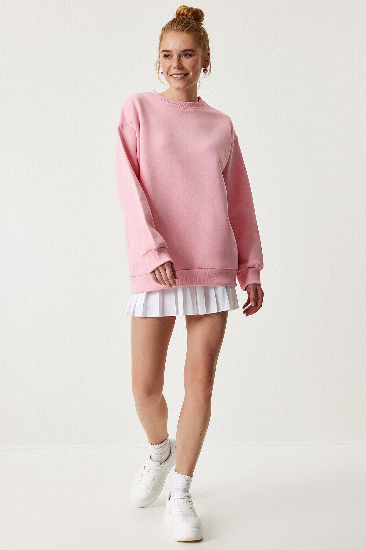 Oversize Şardonlu Basic Sweatshirt PEMBE LOW0001