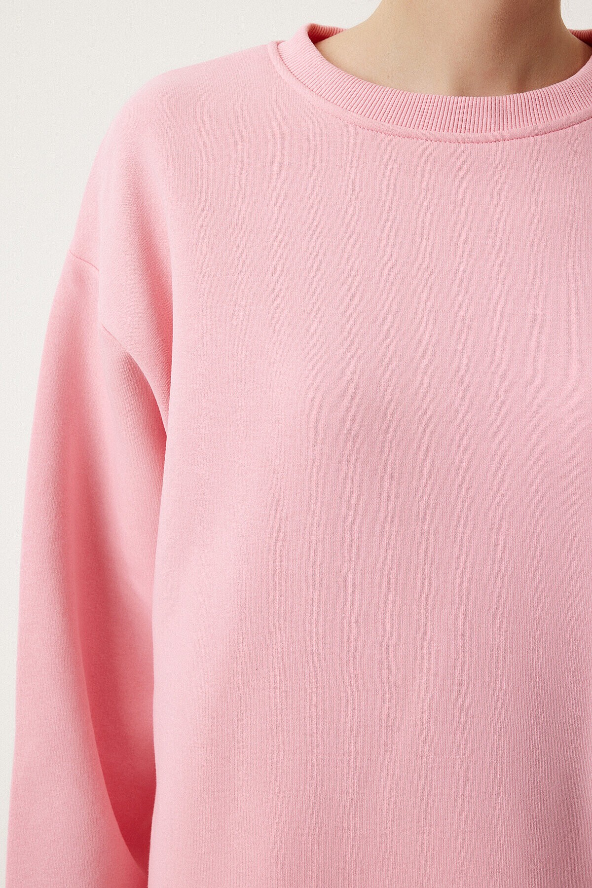 Oversize Şardonlu Basic Sweatshirt PEMBE LOW0001