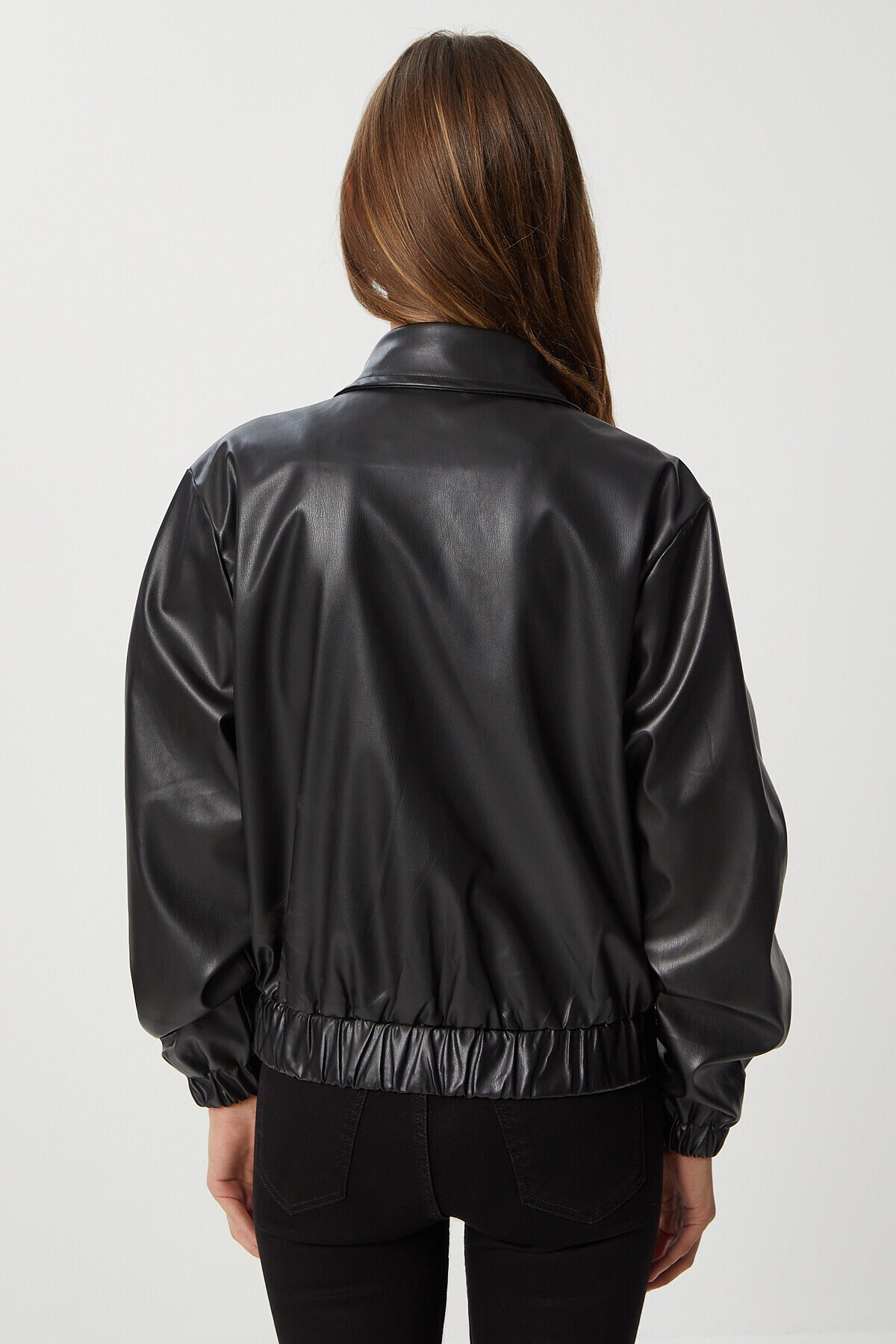 Suni Deri Bomber Ceket SİYAH LNT0011