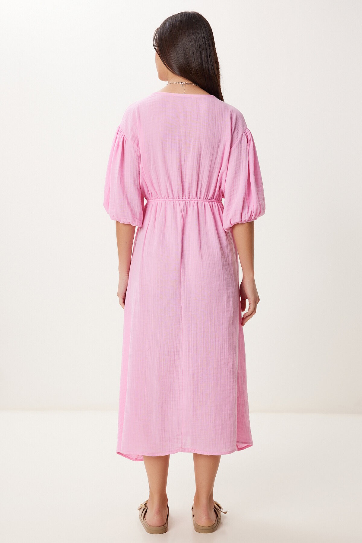 Yazlık Midi Müslin Elbise PEMBE LKB0014