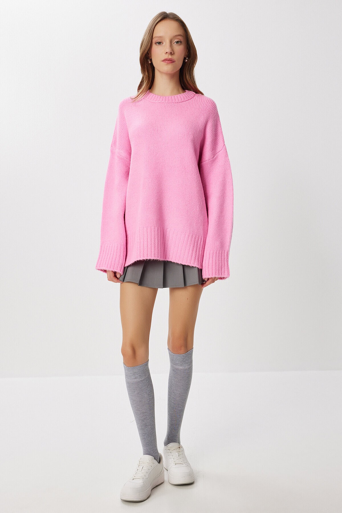 Yumuşak Dokulu Oversize Triko Kazak PEMBE LPF0063