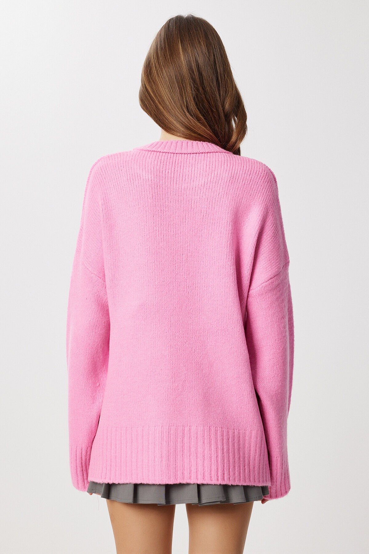 Yumuşak Dokulu Oversize Triko Kazak PEMBE LPF0063