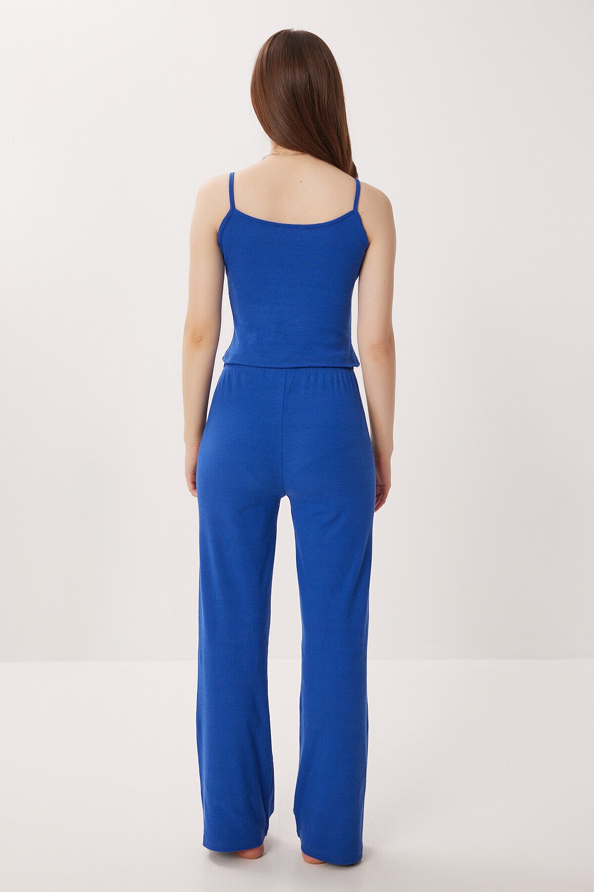 Askılı Crop Fitilli Örme Pijama Takımı KOYU MAVİ LRN0018