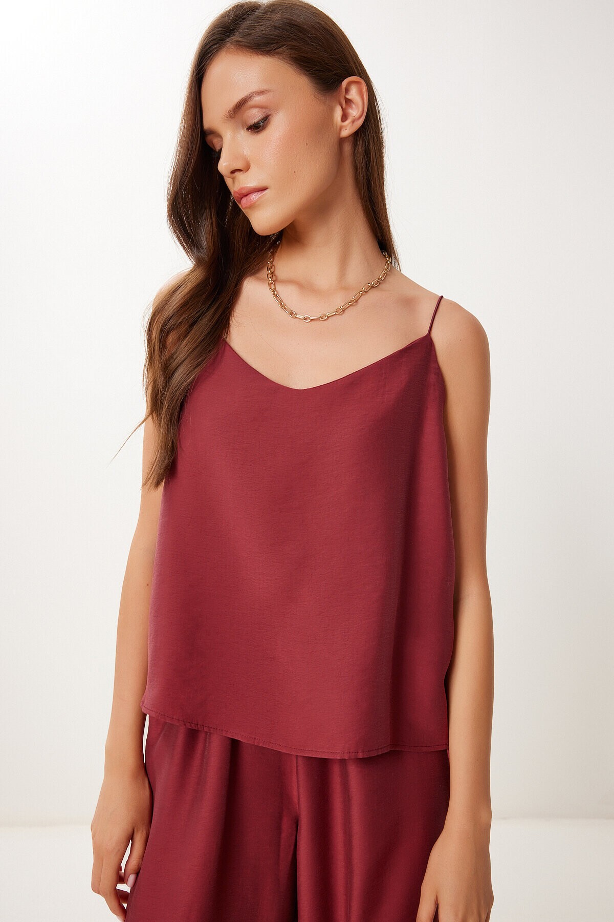 Askılı Modal Bluz Pantolon Takım BORDO LRV0108