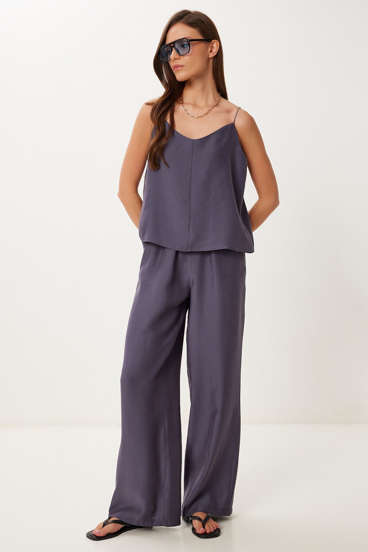 Askılı Modal Bluz Pantolon Takım FÜME LRV0108