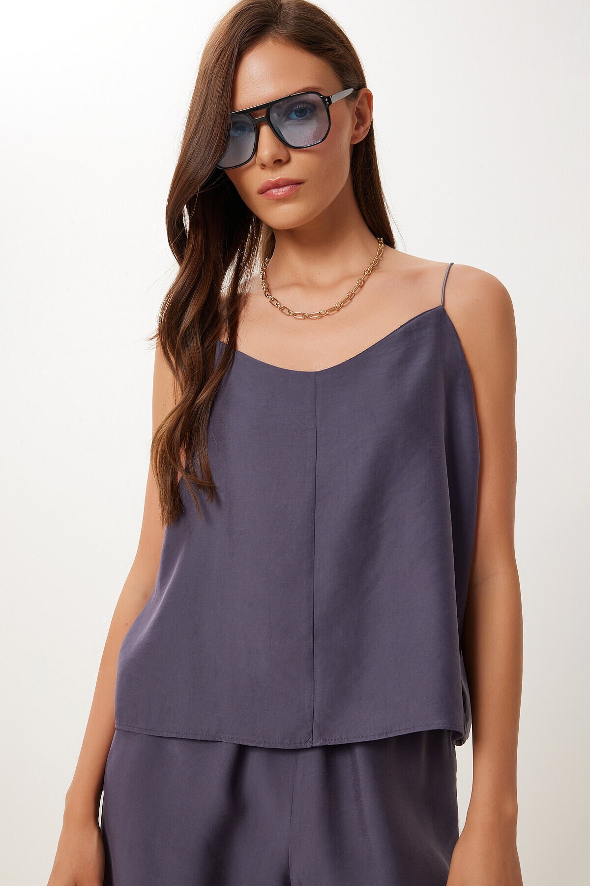 Askılı Modal Bluz Pantolon Takım FÜME LRV0108