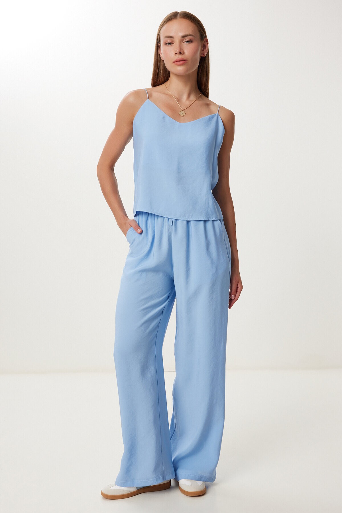 Askılı Modal Bluz Pantolon Takım GÖK MAVİ LRV0108