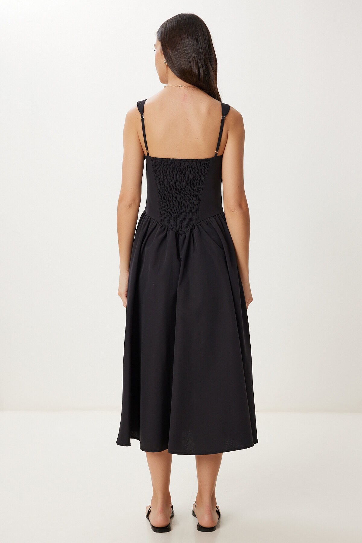 Askılı Yazlık Midi Poplin Elbise SİYAH LRG0030