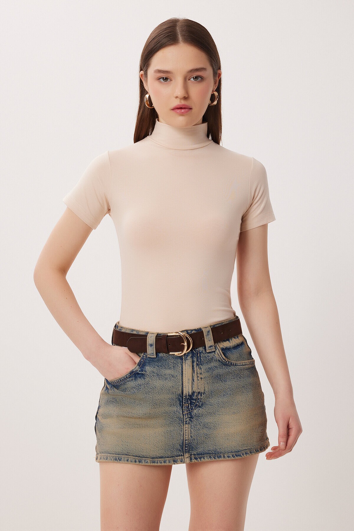 Balıkçı Yaka Basic Viskon Bluz KREM LRN0027