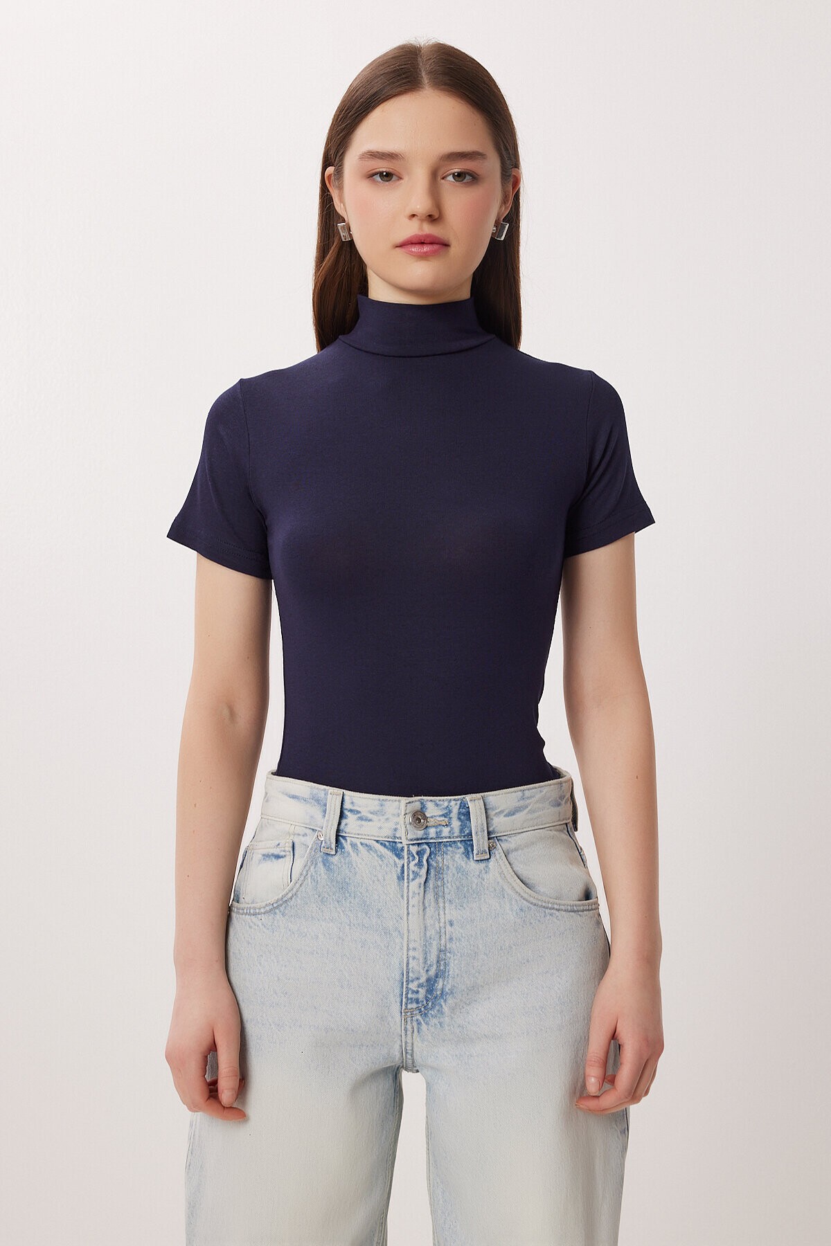 Balıkçı Yaka Basic Viskon Bluz LACİVERT LRN0027