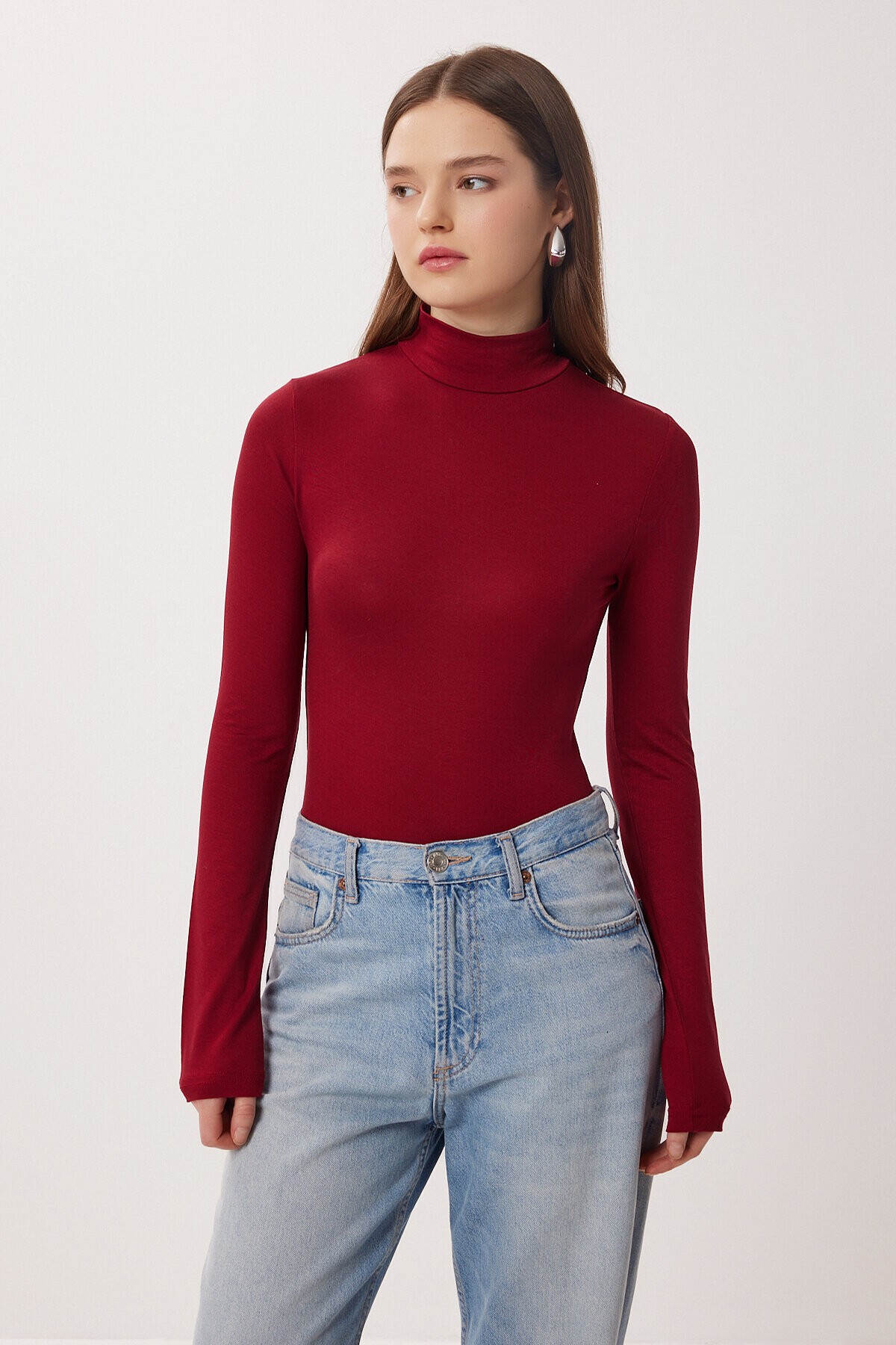 Balıkçı Yaka Viskon Bluz BORDO LRN0023