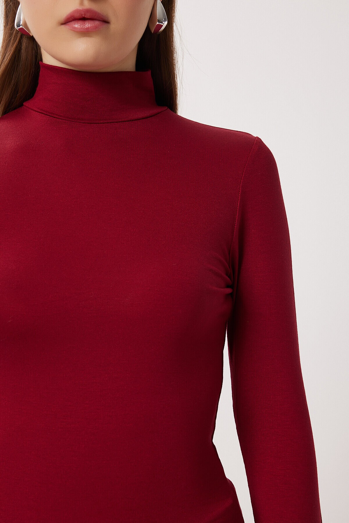 Balıkçı Yaka Viskon Bluz BORDO LRN0023