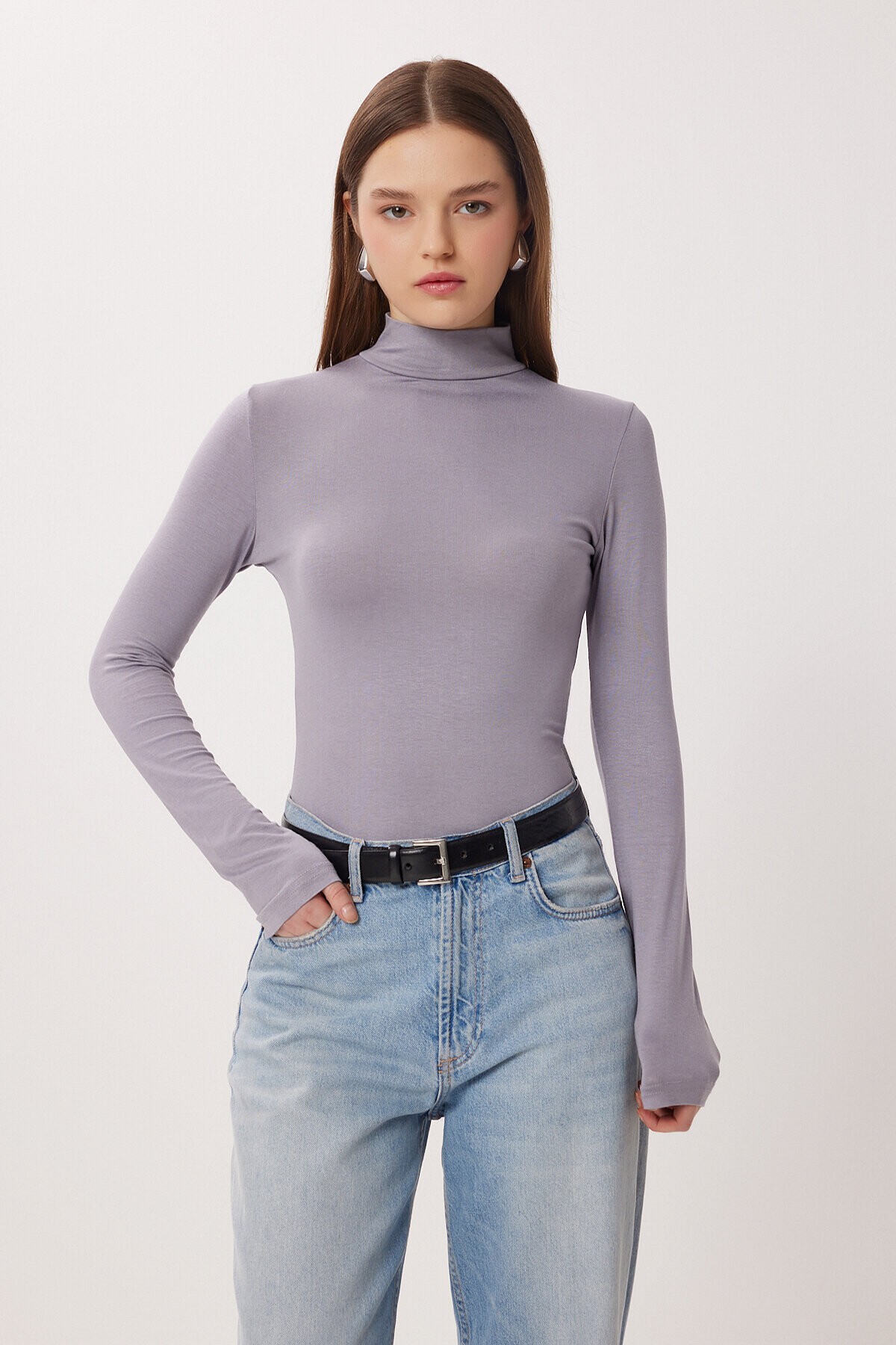 Balıkçı Yaka Viskon Bluz GRİ LRN0023