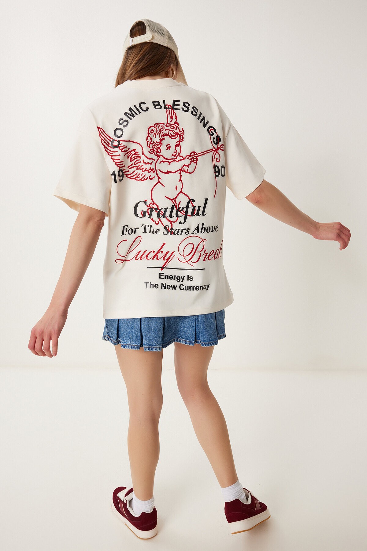 Baskılı Pamuklu Örme T-shirt KREM LUB0134