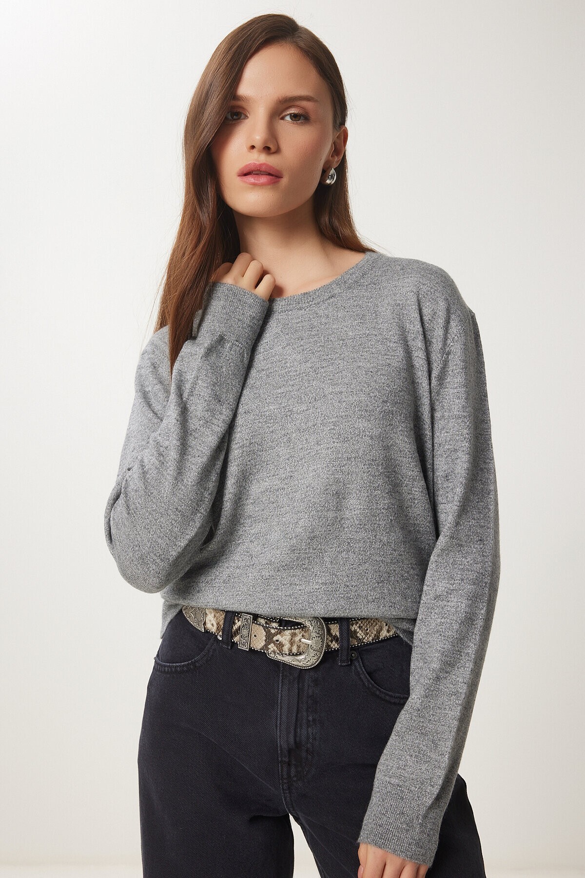 Bisiklet Yaka Basic Triko Kazak GRİ LUS0062