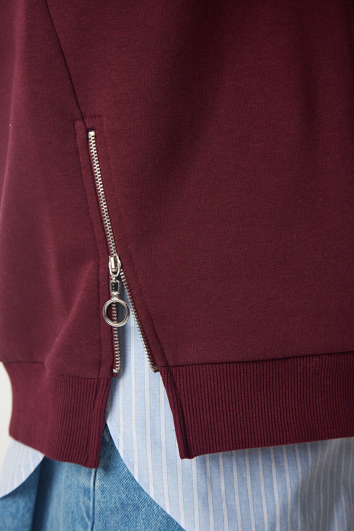 Fermuar Detaylı Şardonlu Sweatshirt BORDO LUB0003