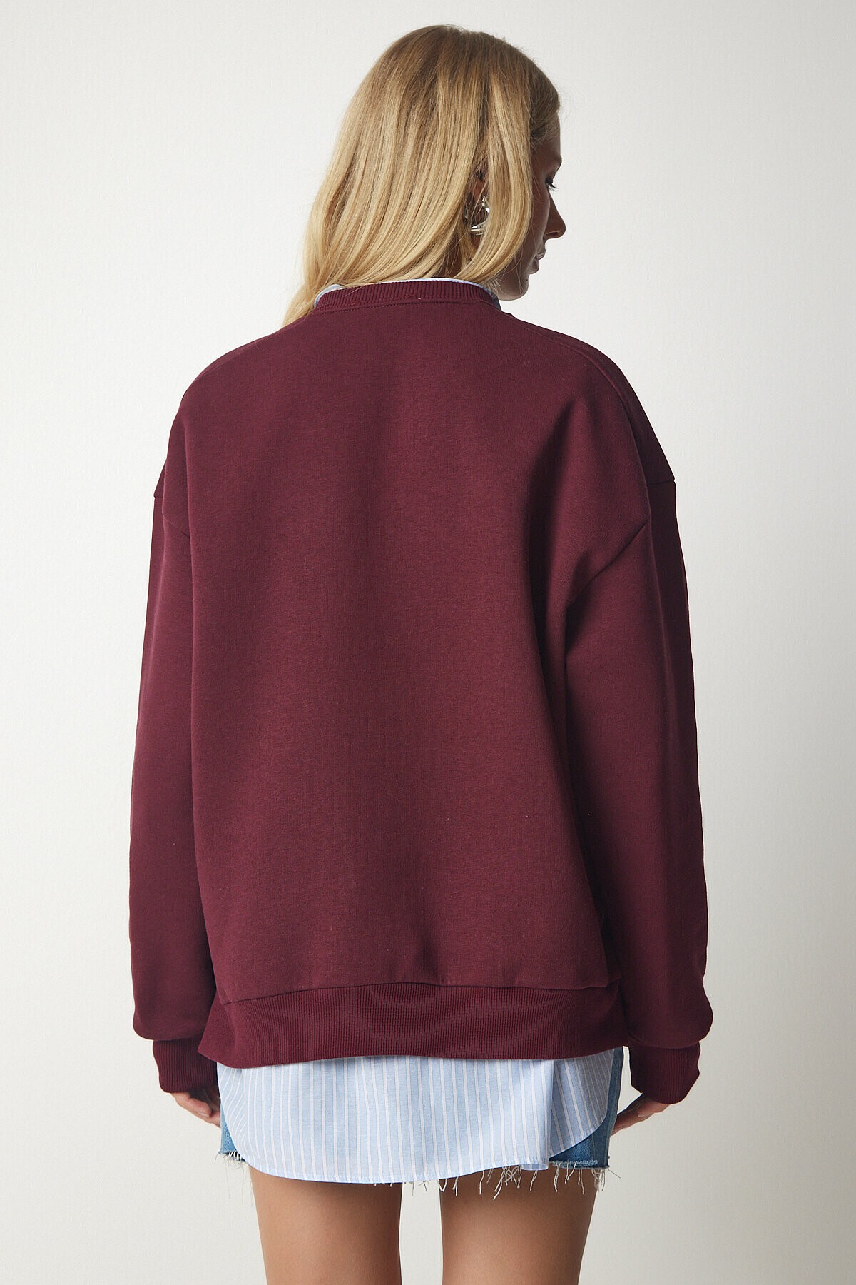 Fermuar Detaylı Şardonlu Sweatshirt BORDO LUB0003