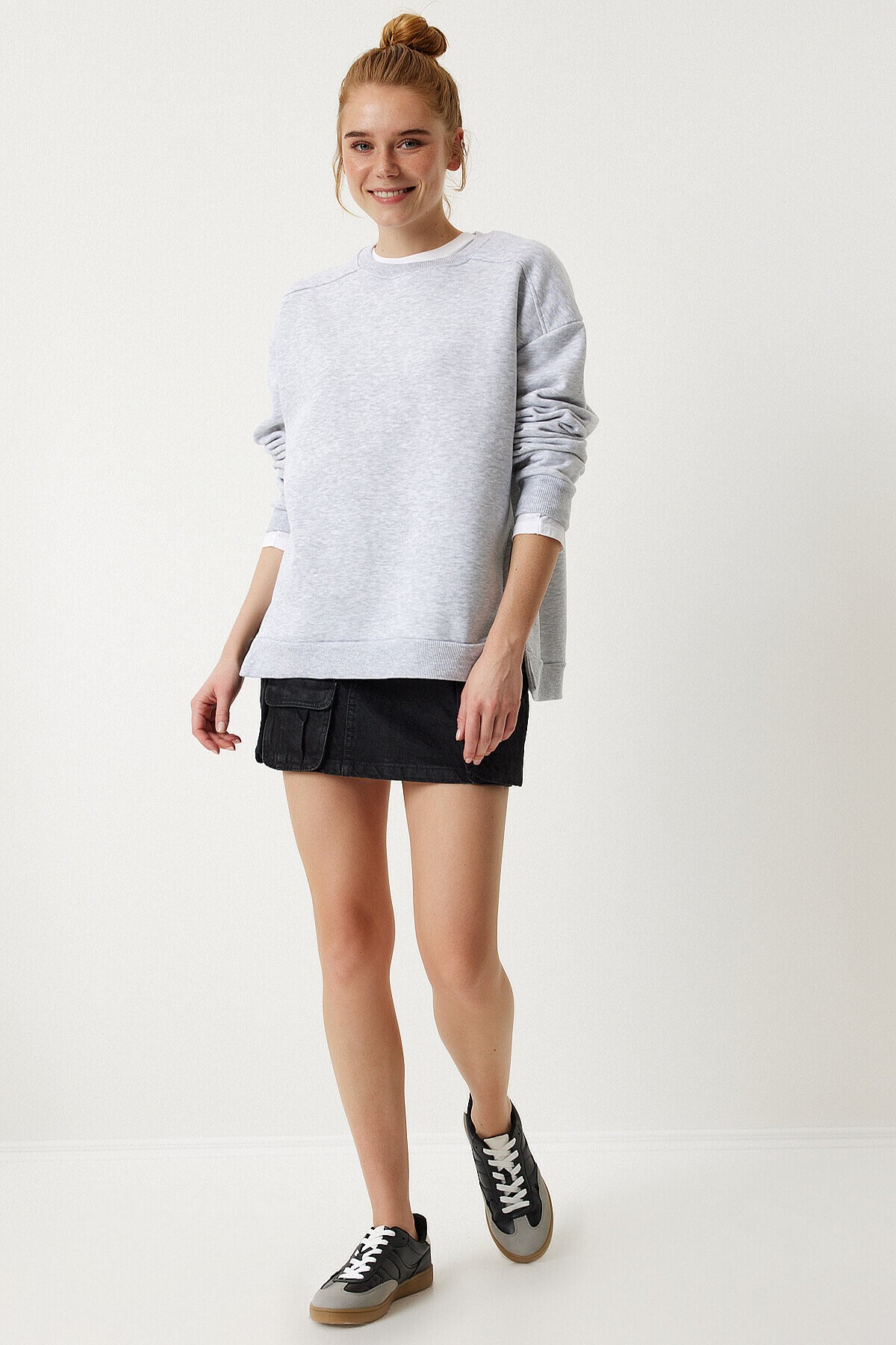 Fermuar Detaylı Şardonlu Sweatshirt GRİ LUB0003