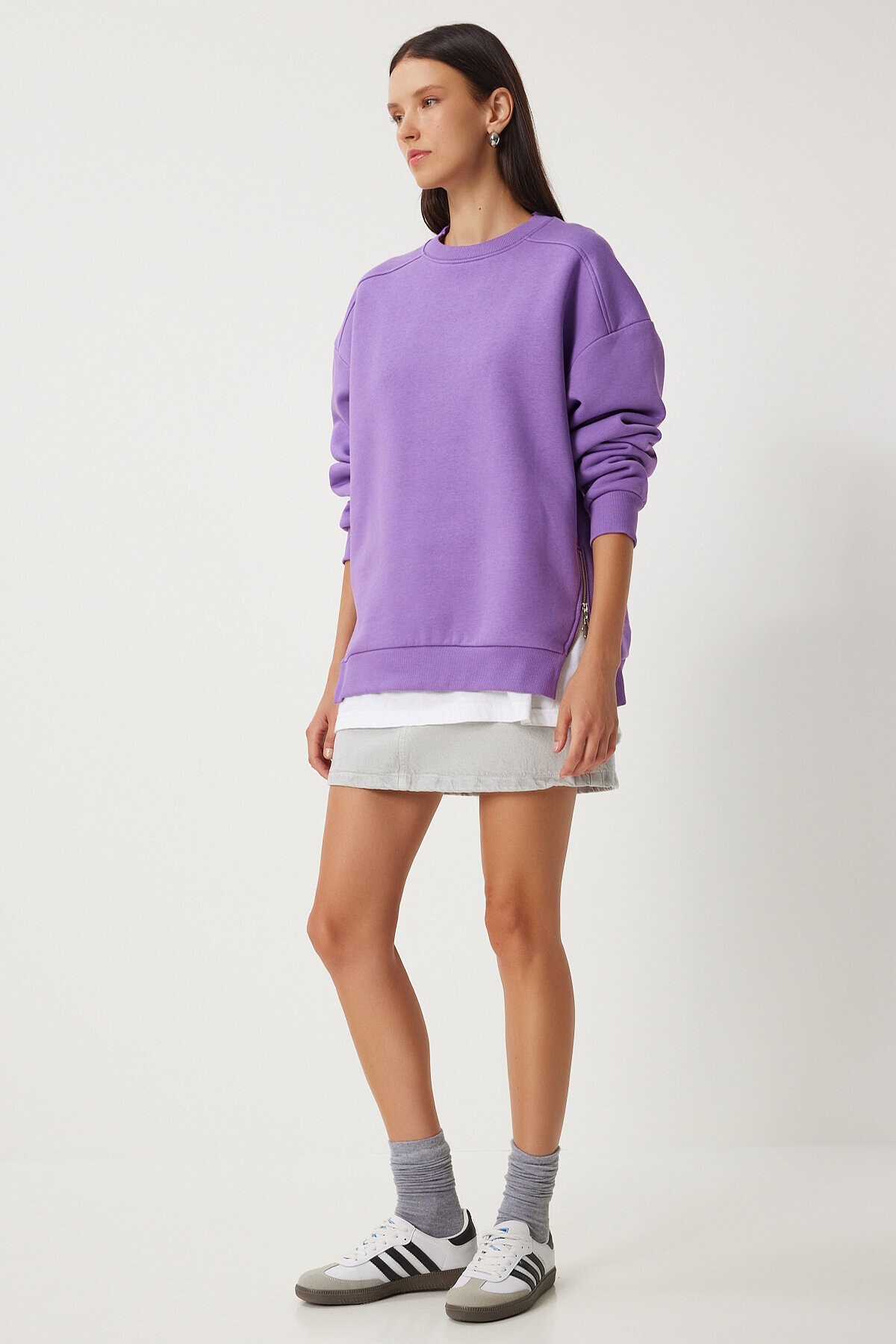 Fermuar Detaylı Şardonlu Sweatshirt MOR LUB0003