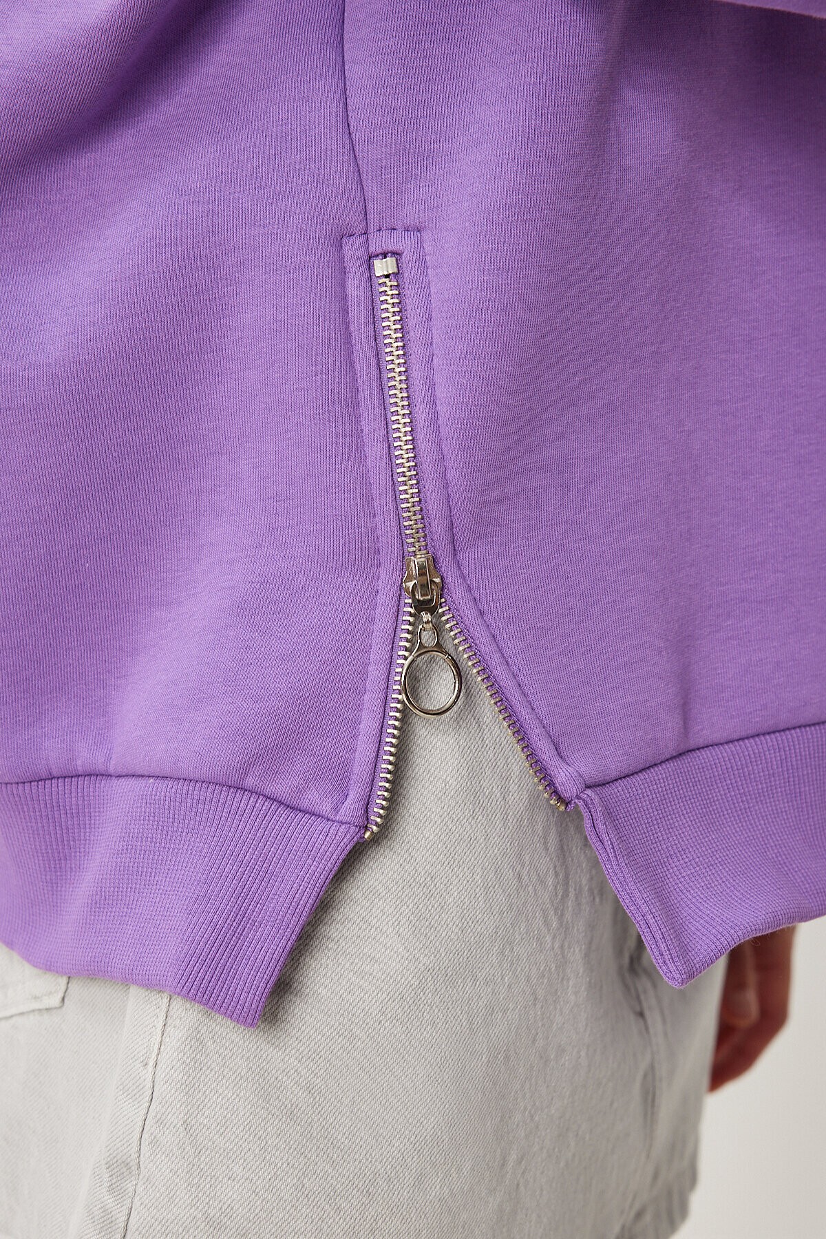 Fermuar Detaylı Şardonlu Sweatshirt MOR LUB0003