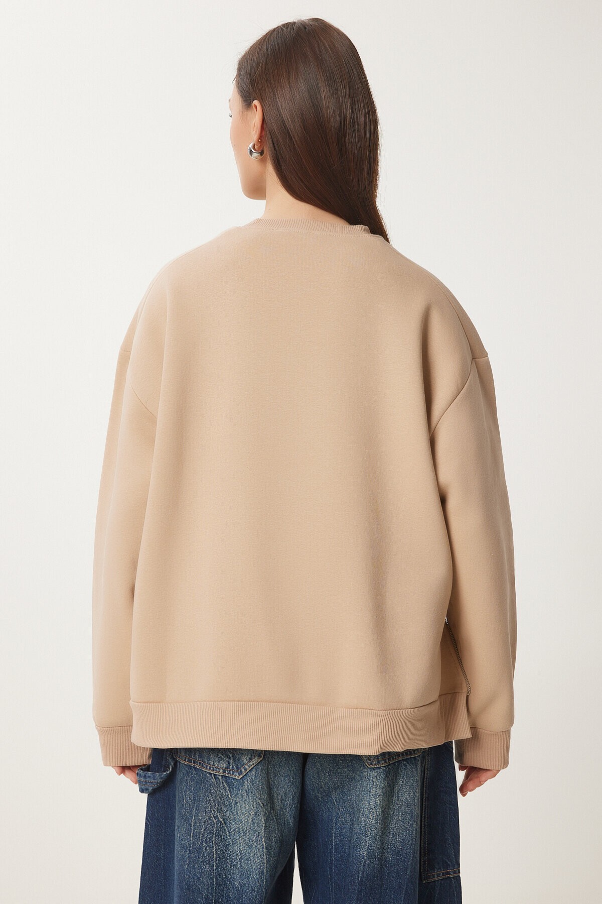 Fermuar Detaylı Şardonlu Sweatshirt VİZON LUB0003