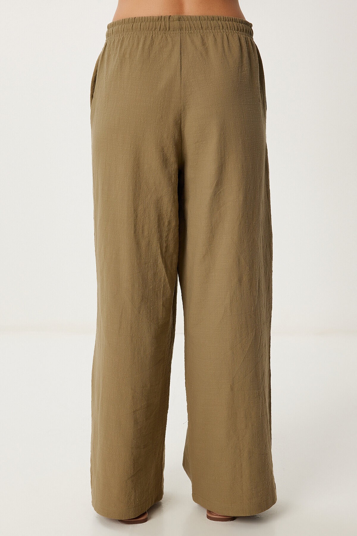 Geniş Paça Keten Pantolon HAKİ LUB0117
