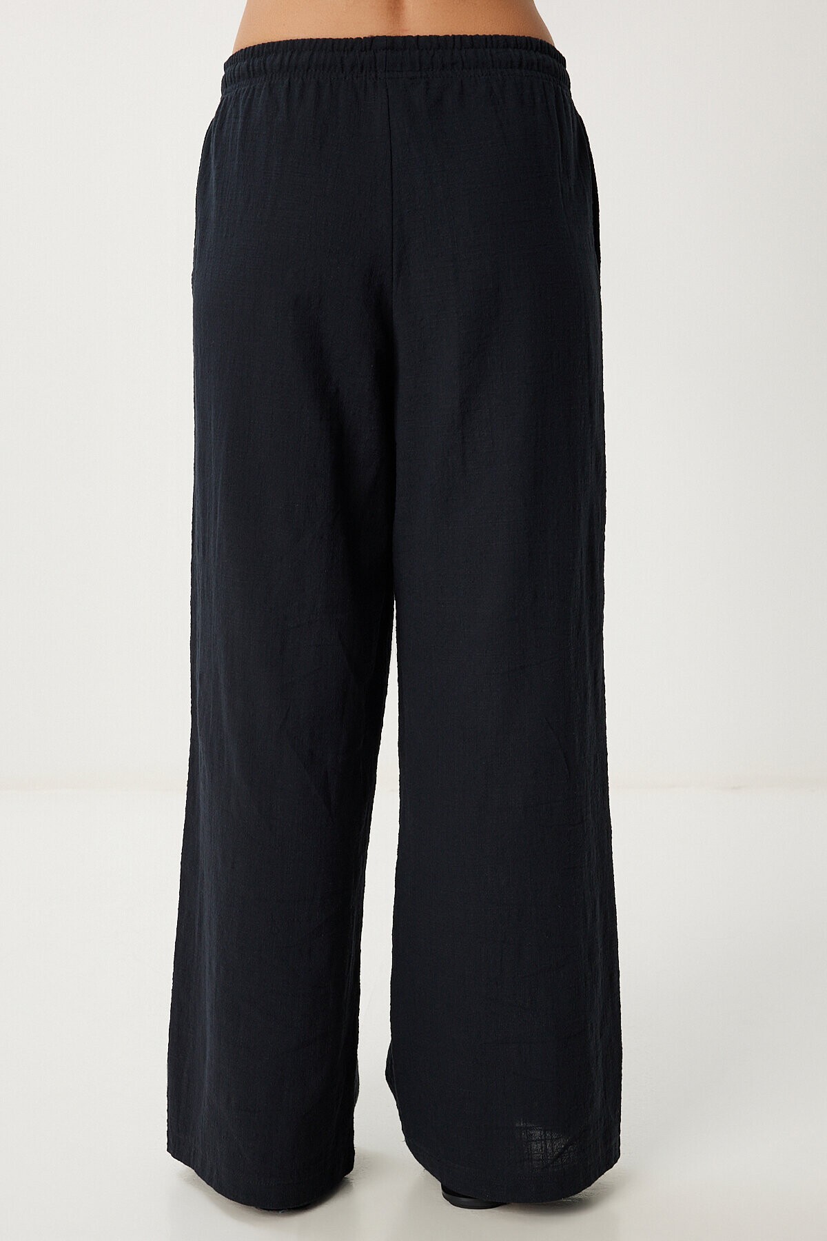 Geniş Paça Keten Pantolon SİYAH LUB0117