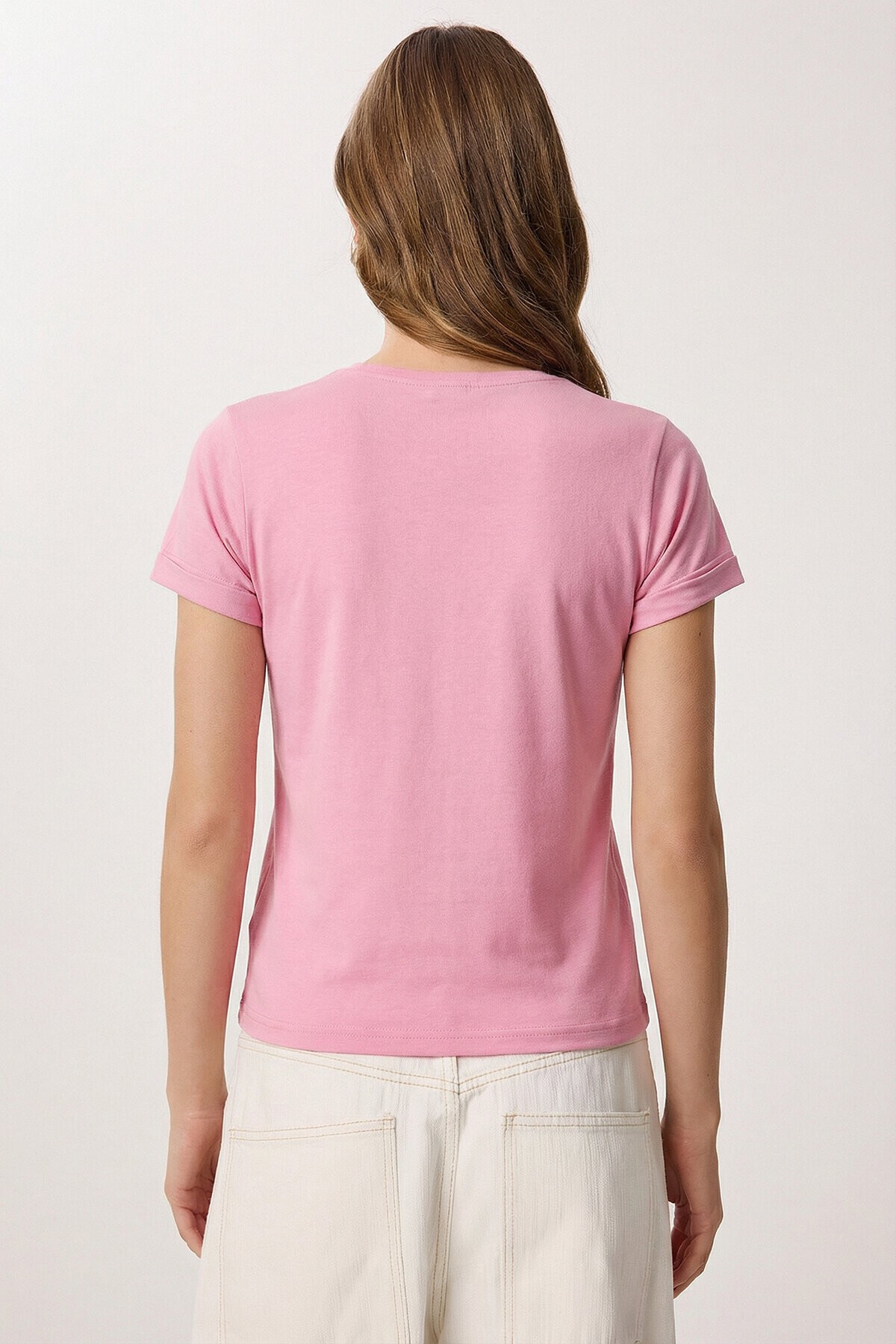 Güpür Detaylı Viskon T-shirt PEMBE LRN0006