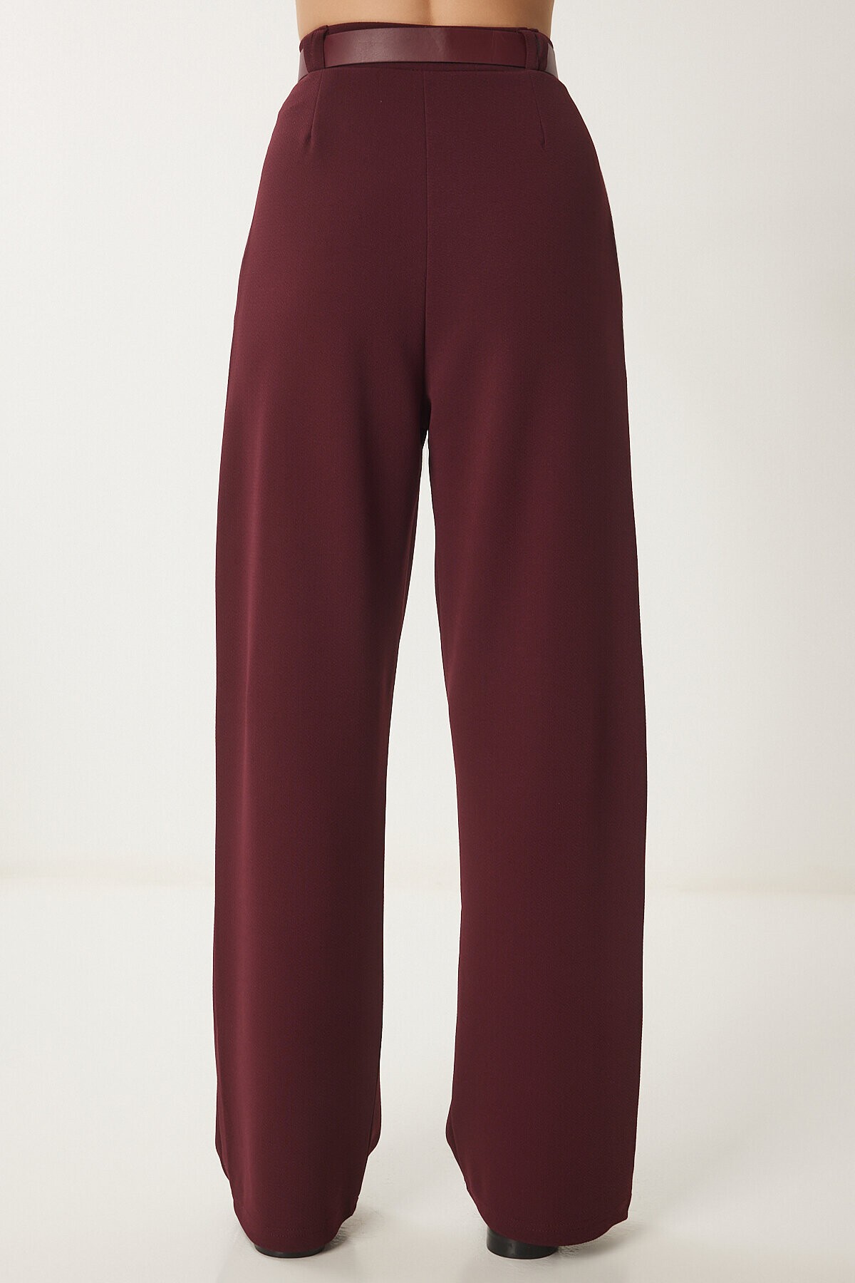 Kemerli Rahat Palazzo Örme Pantolon BORDO LRV0093