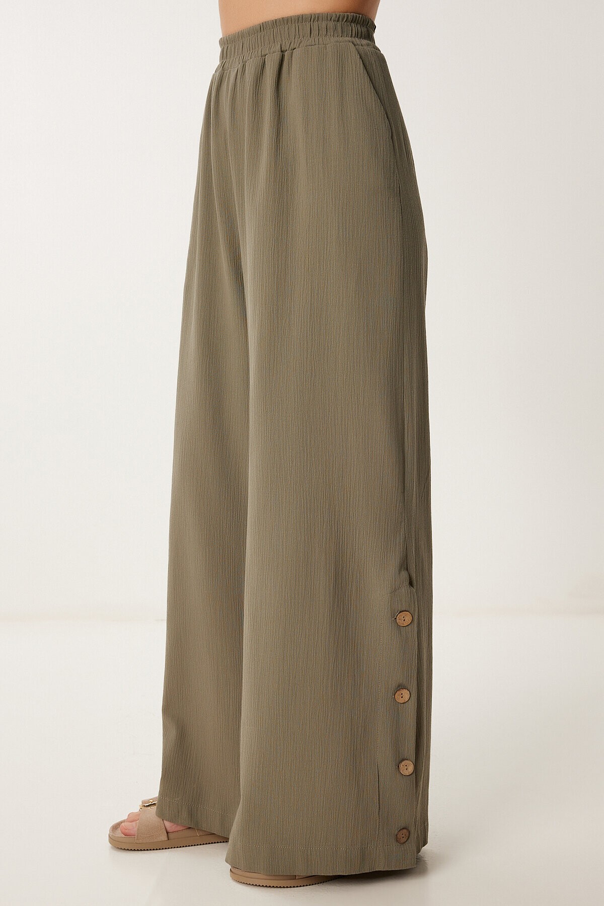 Keten Crop Bluz Pantolon Takım HAKİ LRV0107