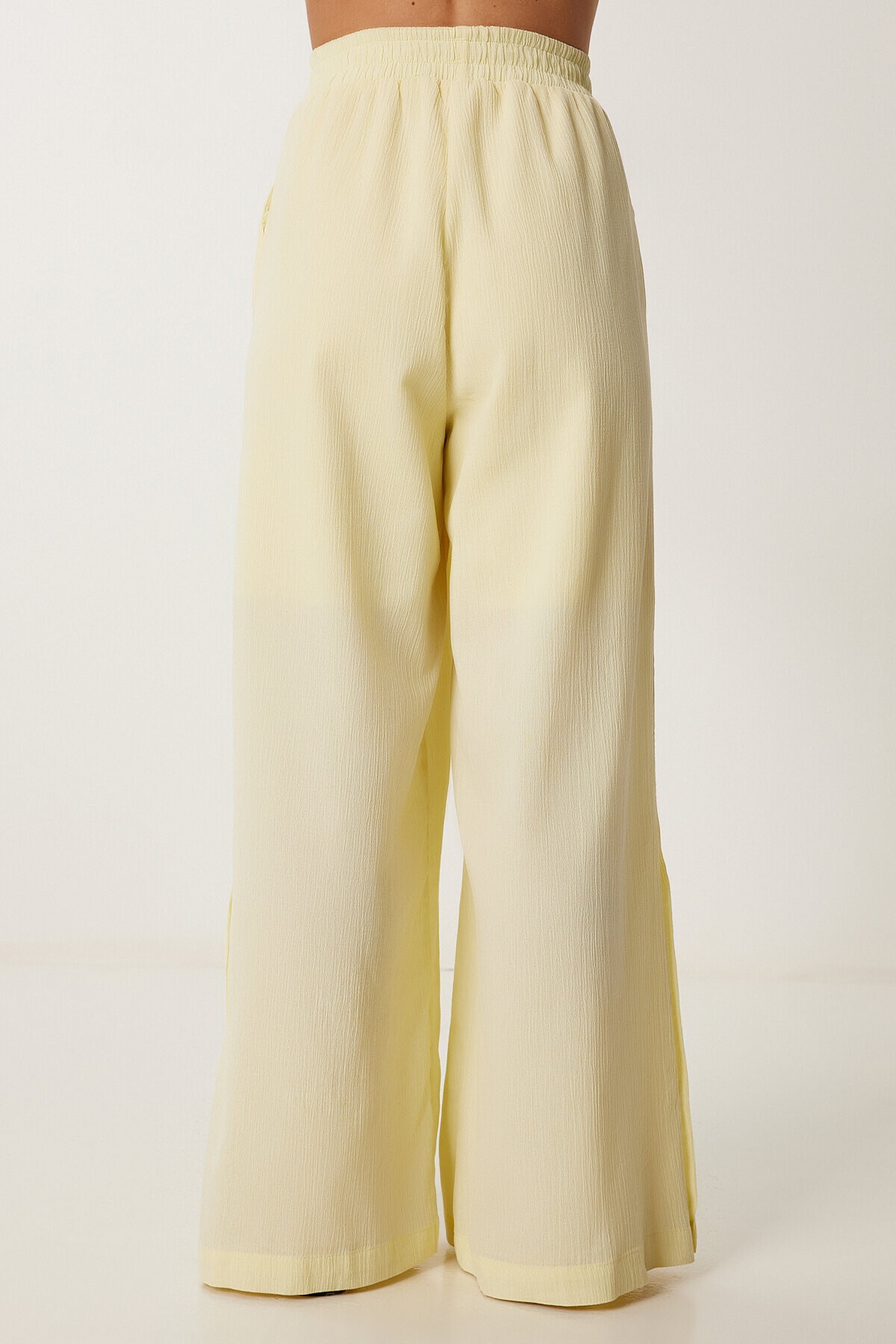 Keten Crop Bluz Pantolon Takım SARI LRV0107