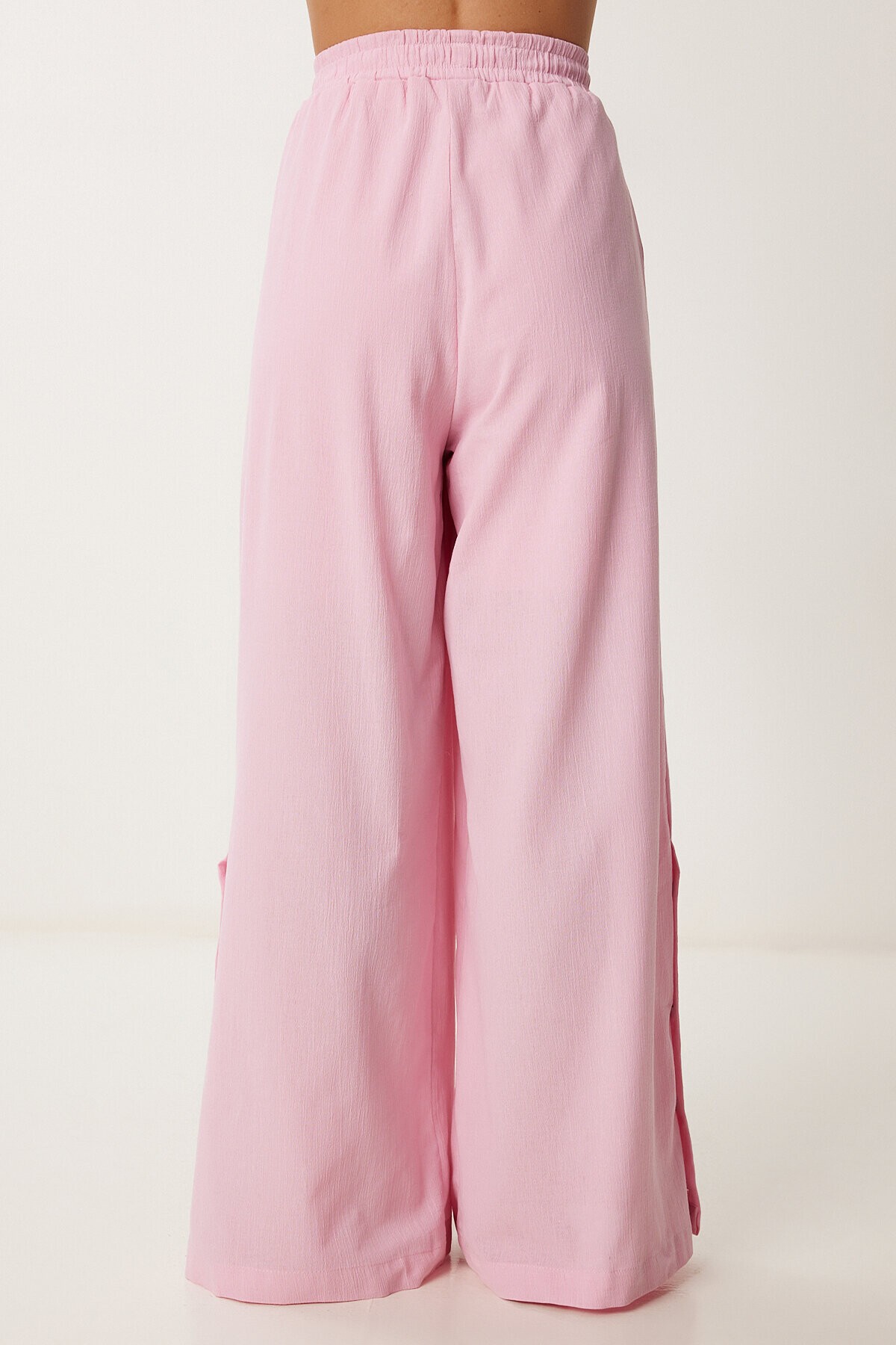 Keten Crop Bluz Pantolon Takım ŞEKER PEMBE LRV0107