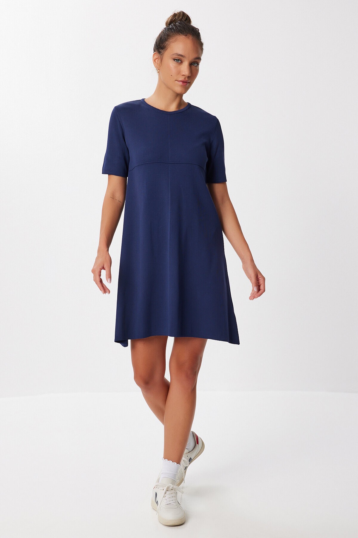 Oversize Basic Triko Elbise LACİVERT LUB0161