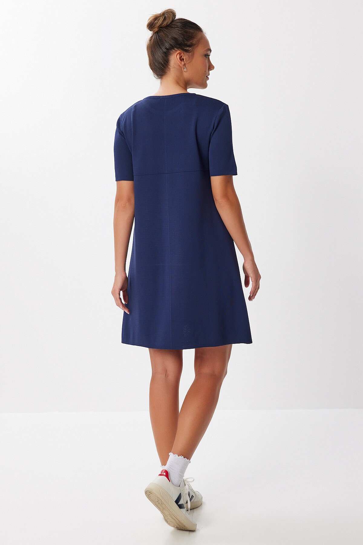 Oversize Basic Triko Elbise LACİVERT LUB0161