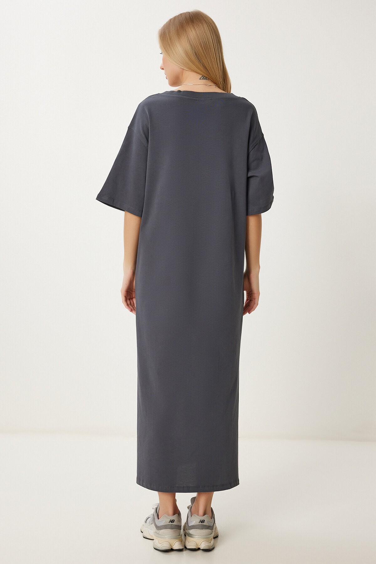 Oversize Basic Yazlık Esnek Örme Elbise FÜME LUB0113