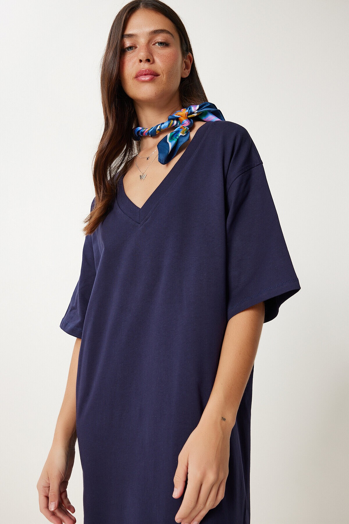 Oversize Basic Yazlık Esnek Örme Elbise LACİVERT LUB0113