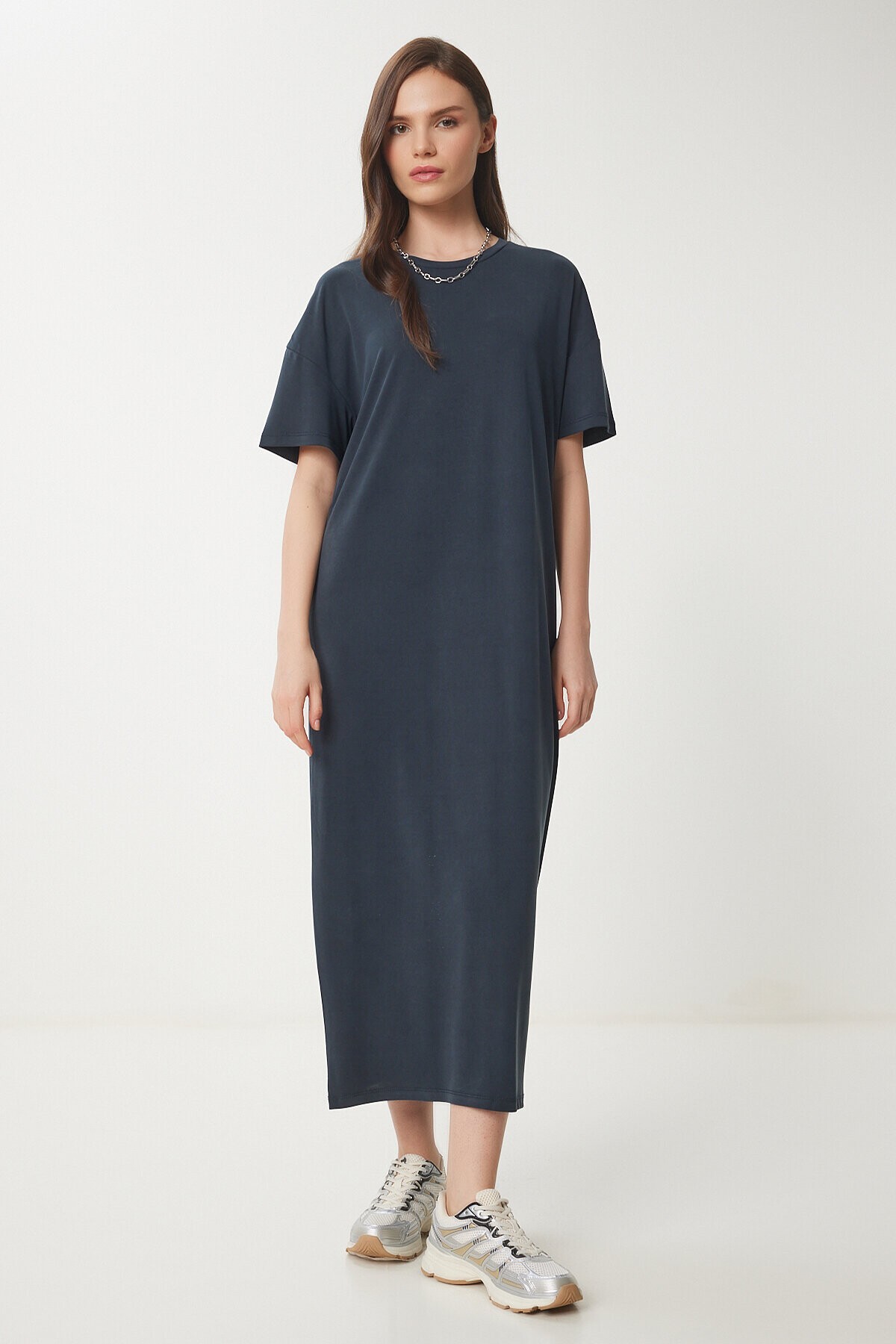 Oversize Basic Yazlık Örme Elbise ANTRASİT LUB0082
